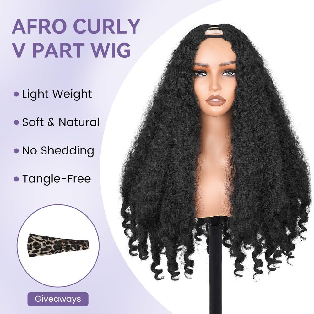 Aminow Afro Curly V Part Wig inside-cap closeup reveals breathable cap design