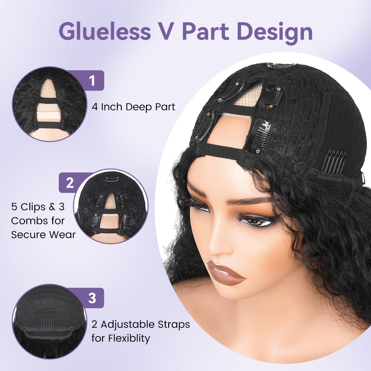 Aminow Afro Curly V Part Wig packaging suggests easy storage and protection