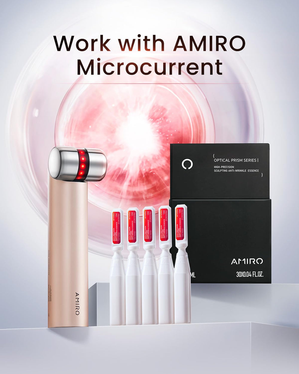 AMIRO glow-routine after microcurrent device use for visible lift.