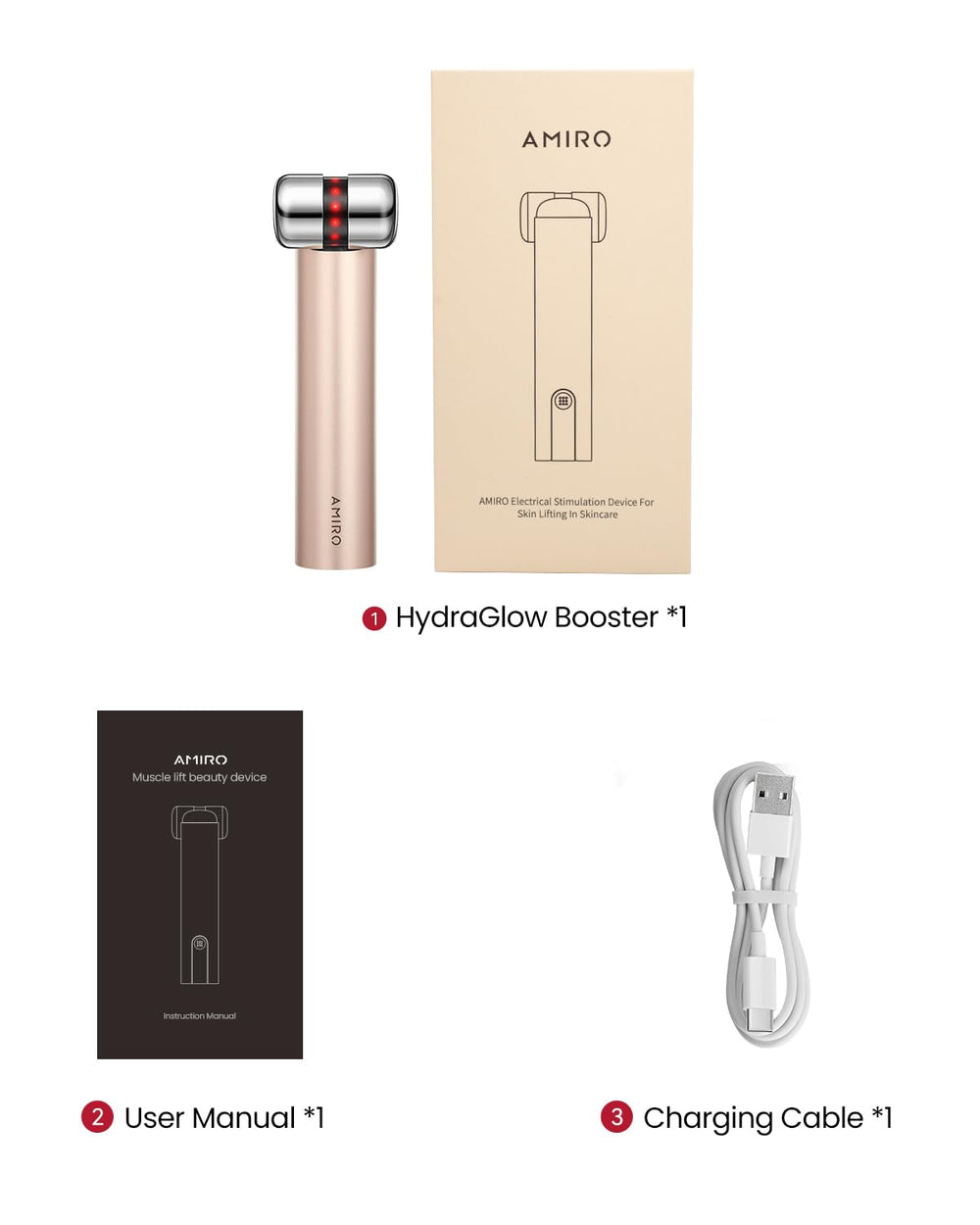 AMIRO HydraGlow portable at-home use setup illustrating compact travel-friendly skincare device.