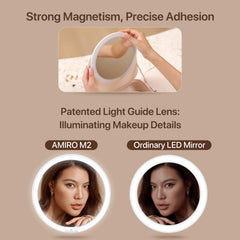 AMIRO M2 Cube LED mirror showing adjustable color lighting