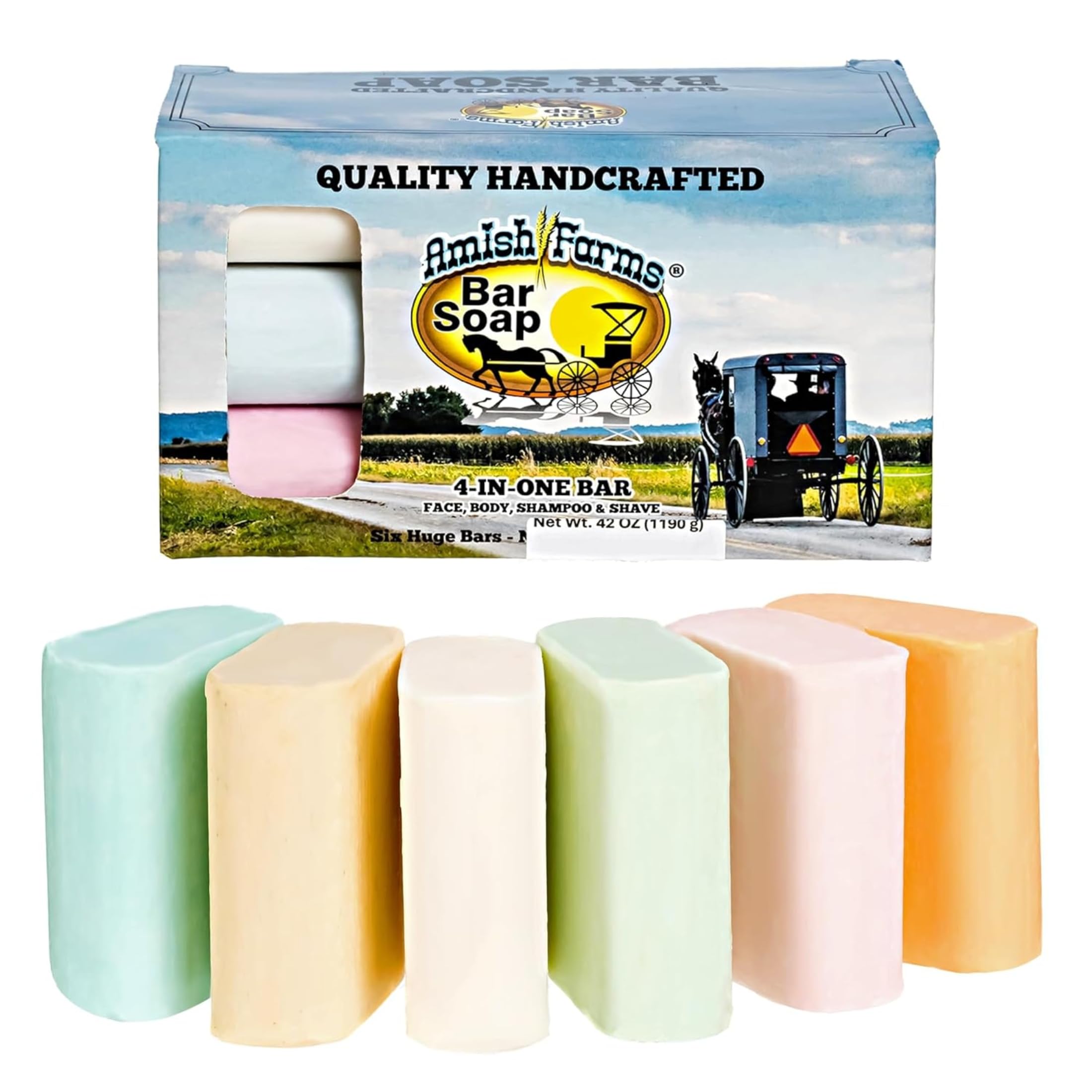 Amish Farms Bentonite clay bar soap close-up showing rich lather for gentle cleansing.