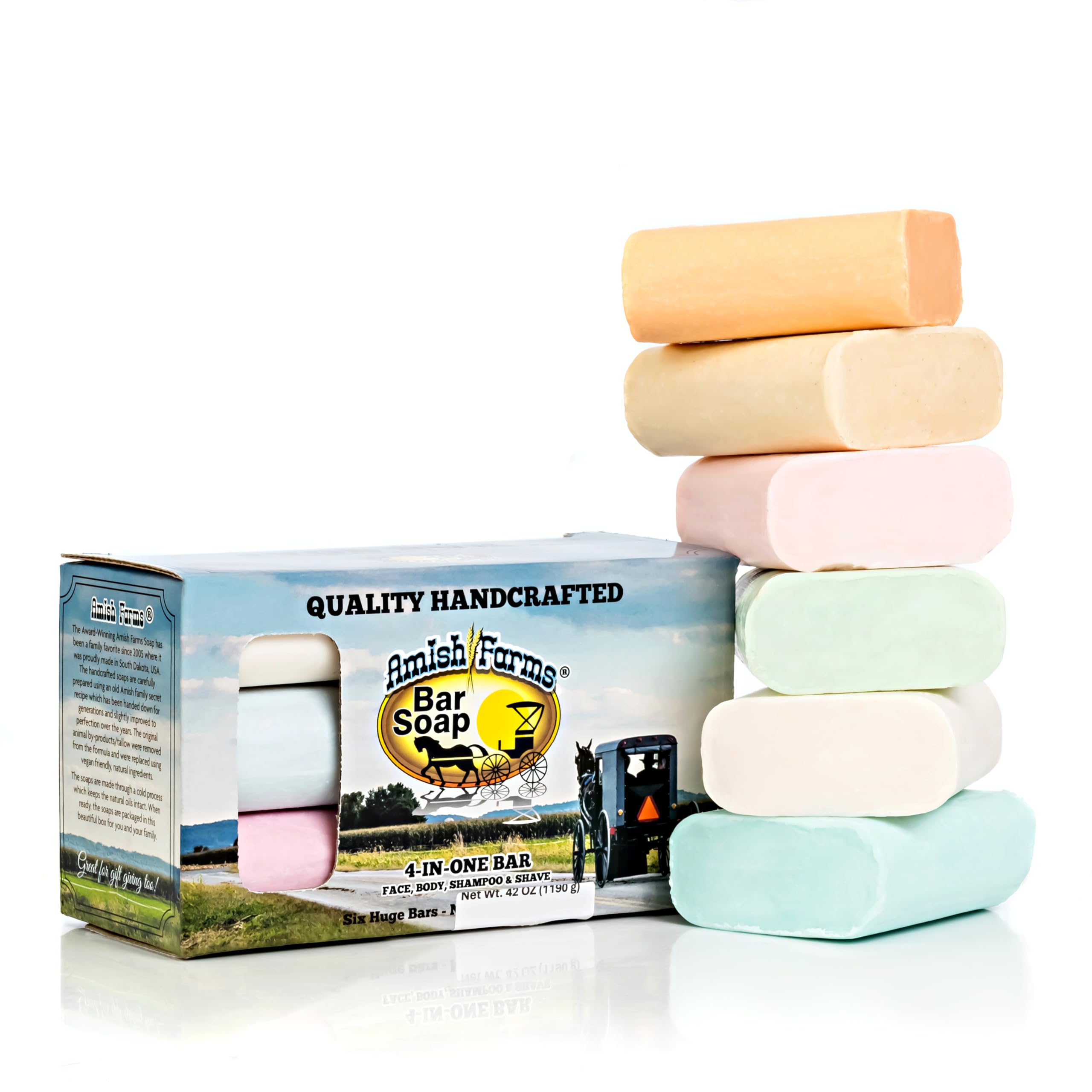 Amish Farms bar soap in shower setup, easy rinse-off.