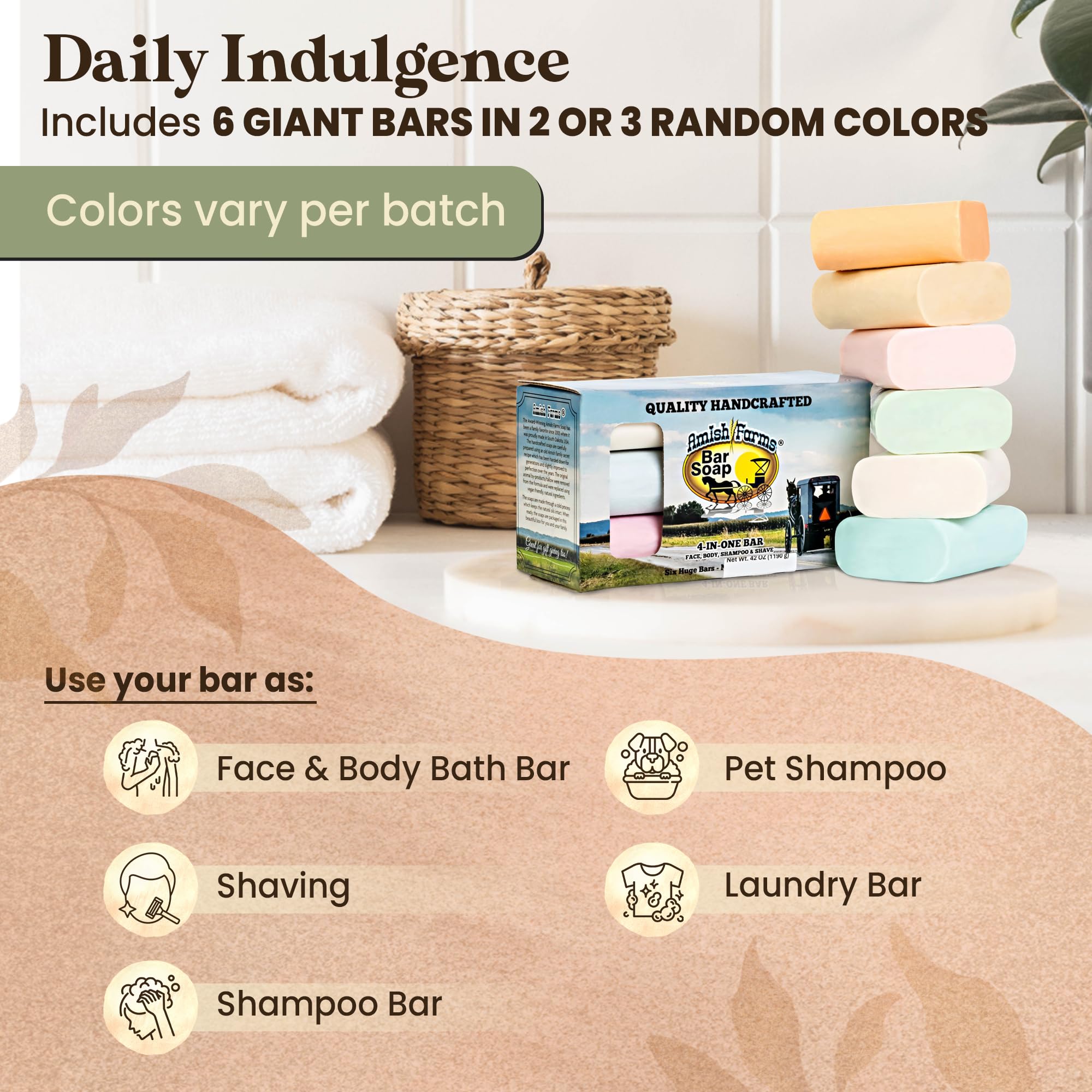 Amish Farms soap slice reveals smooth texture and natural ingredients.