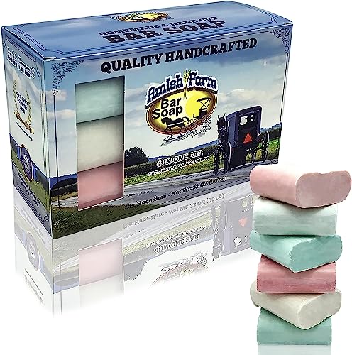 Amish Farms bar soap unwrapped, creamy lather ready for use.