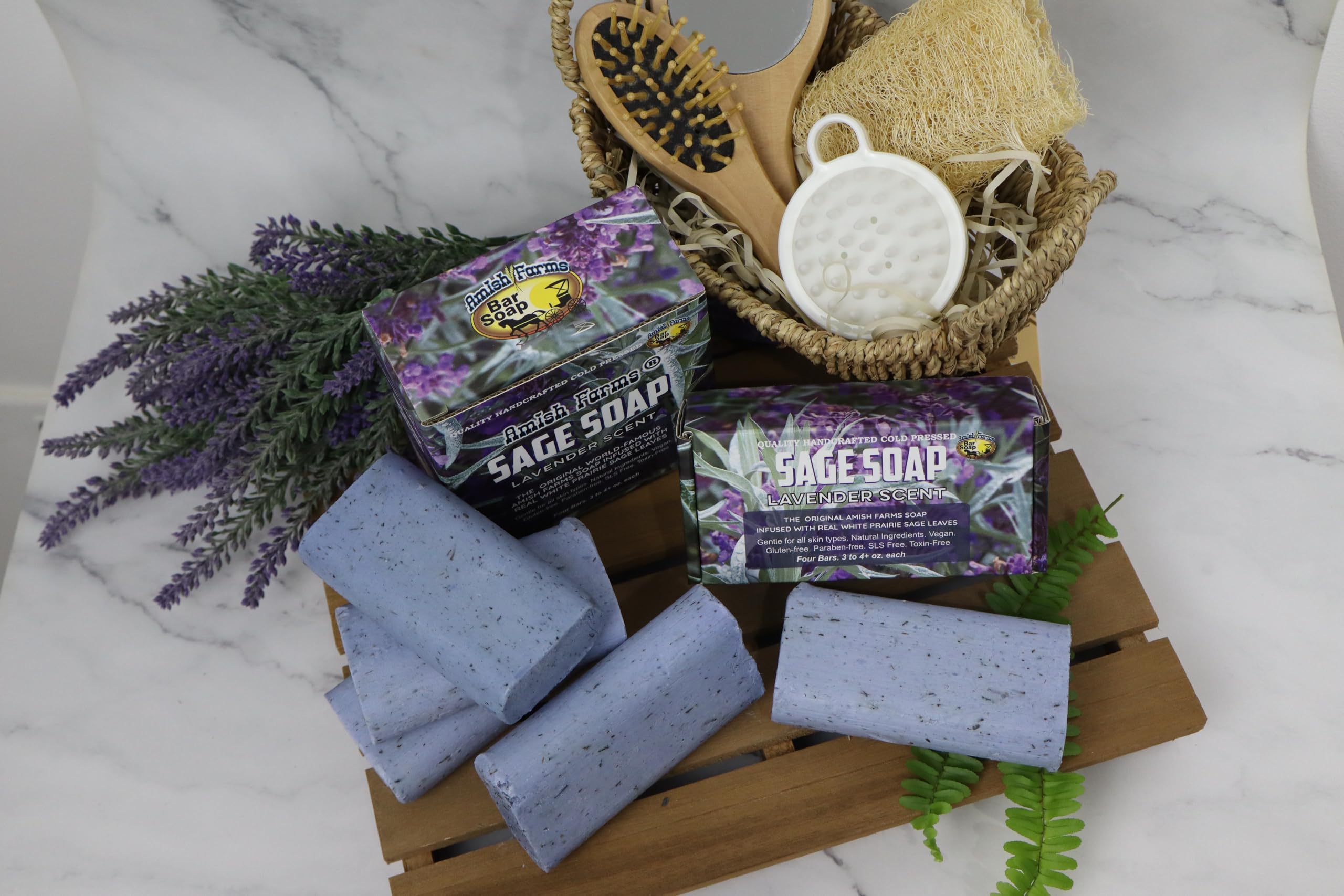 Amish Farms Original Recipe sage-leaves image highlights gentle exfoliation for skin.