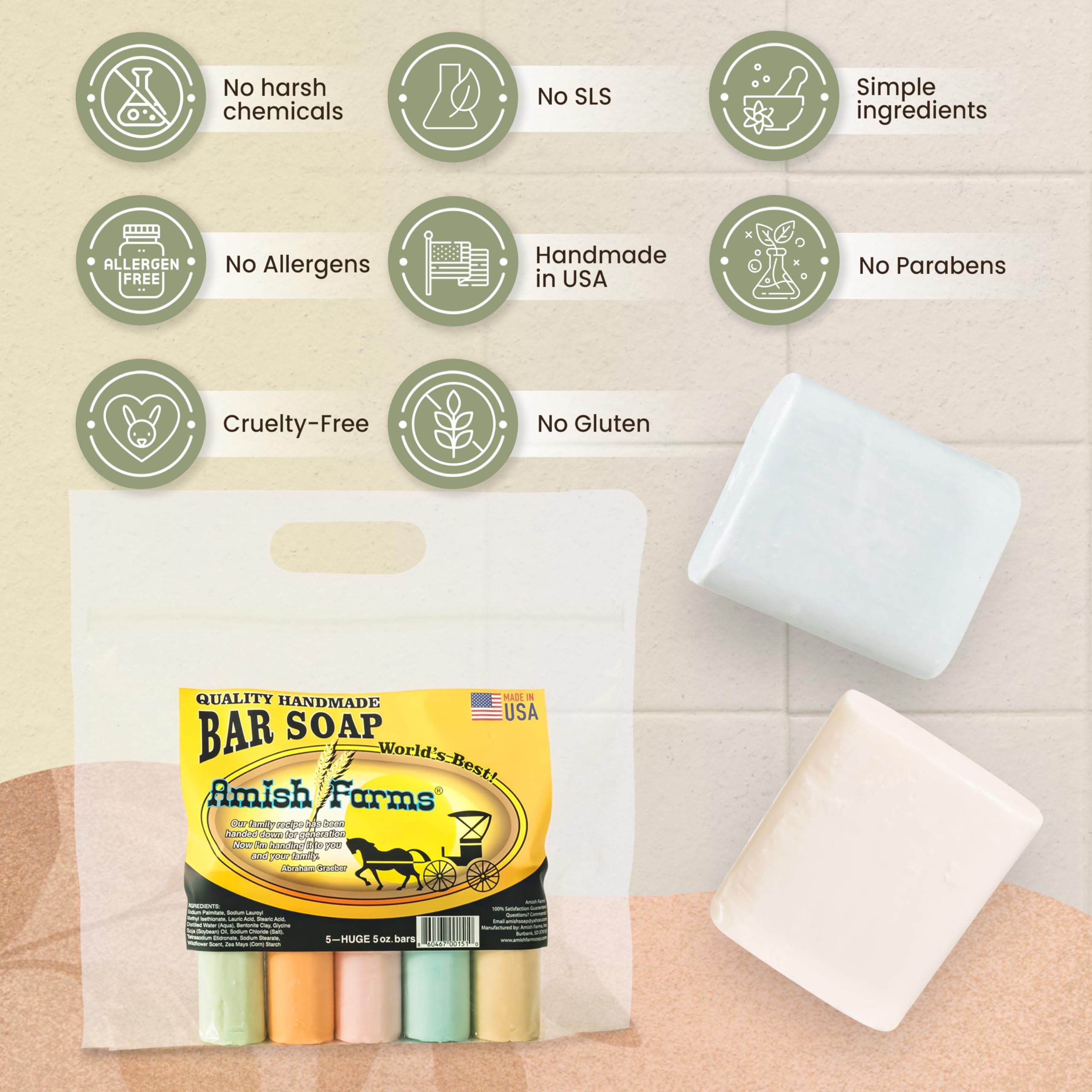 Amish Farms made in USA badge on packaging