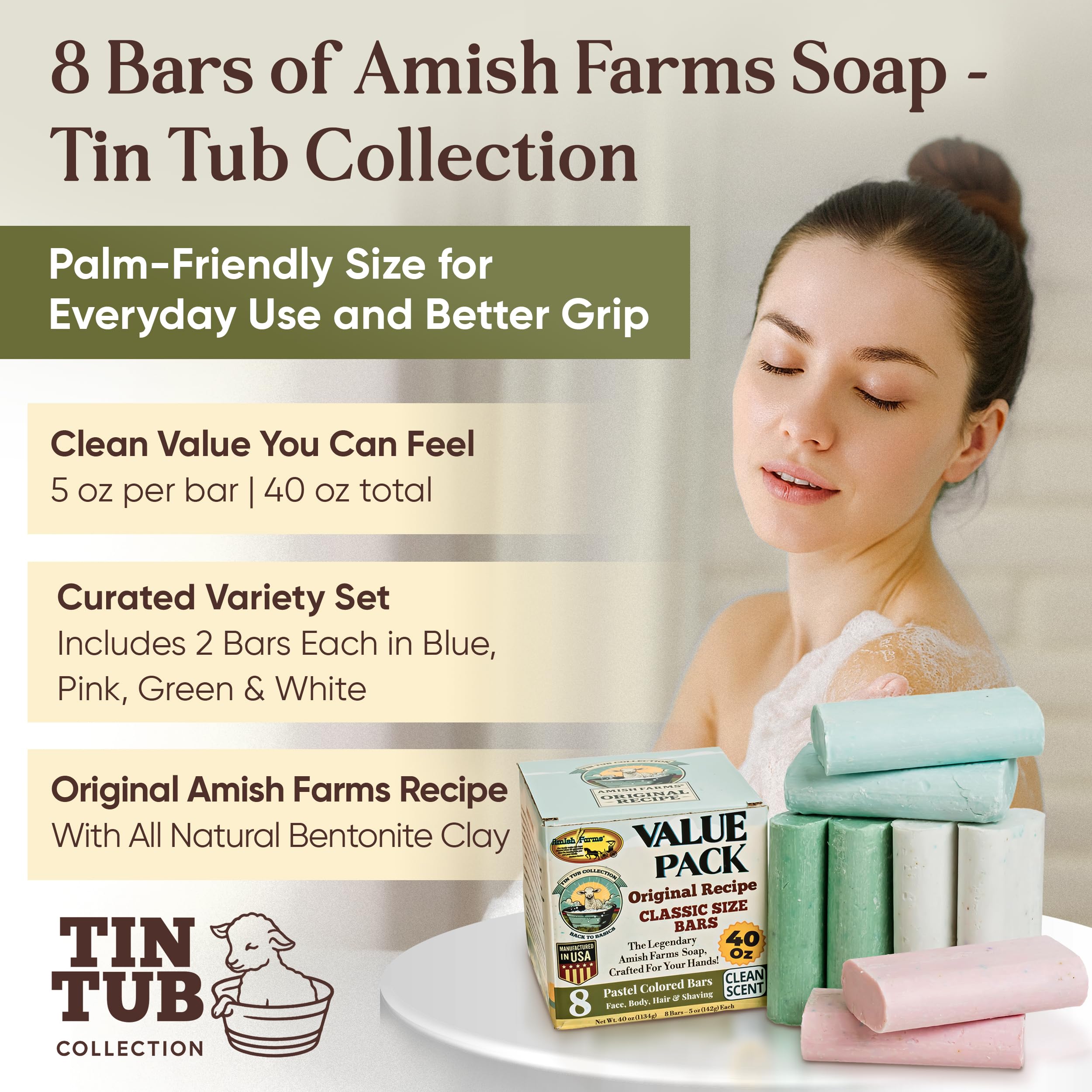 Amish Farms Soap Value Pack 5oz bars offer gentle cleansing for daily routines.