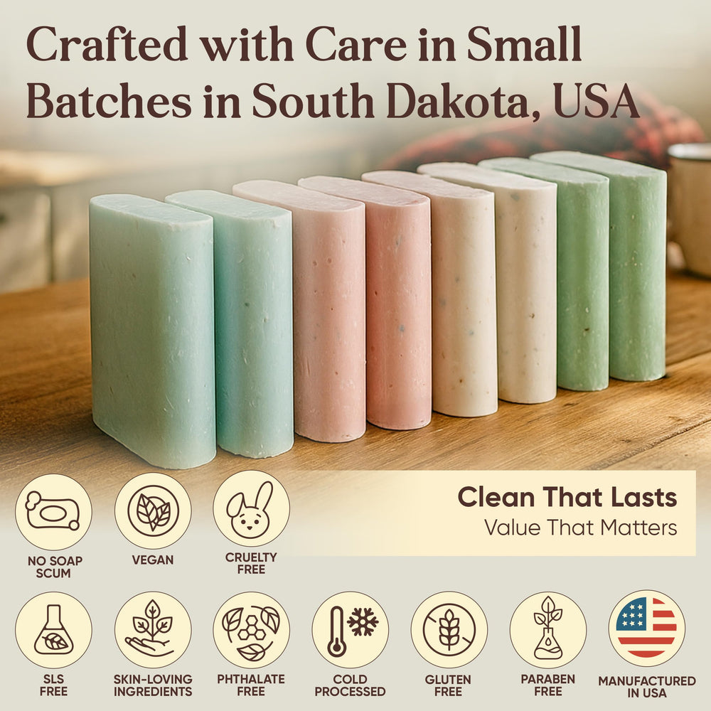 Amish Farms Soap Value Pack rich lather provides soothing cleanse without stripping skin.