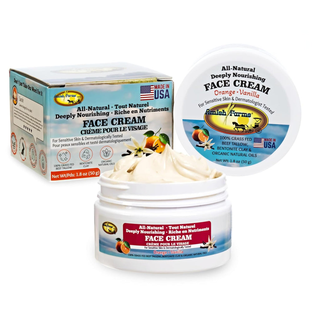 Amish Farms Tallow Face Cream jar closeup showing creamy texture for hydration