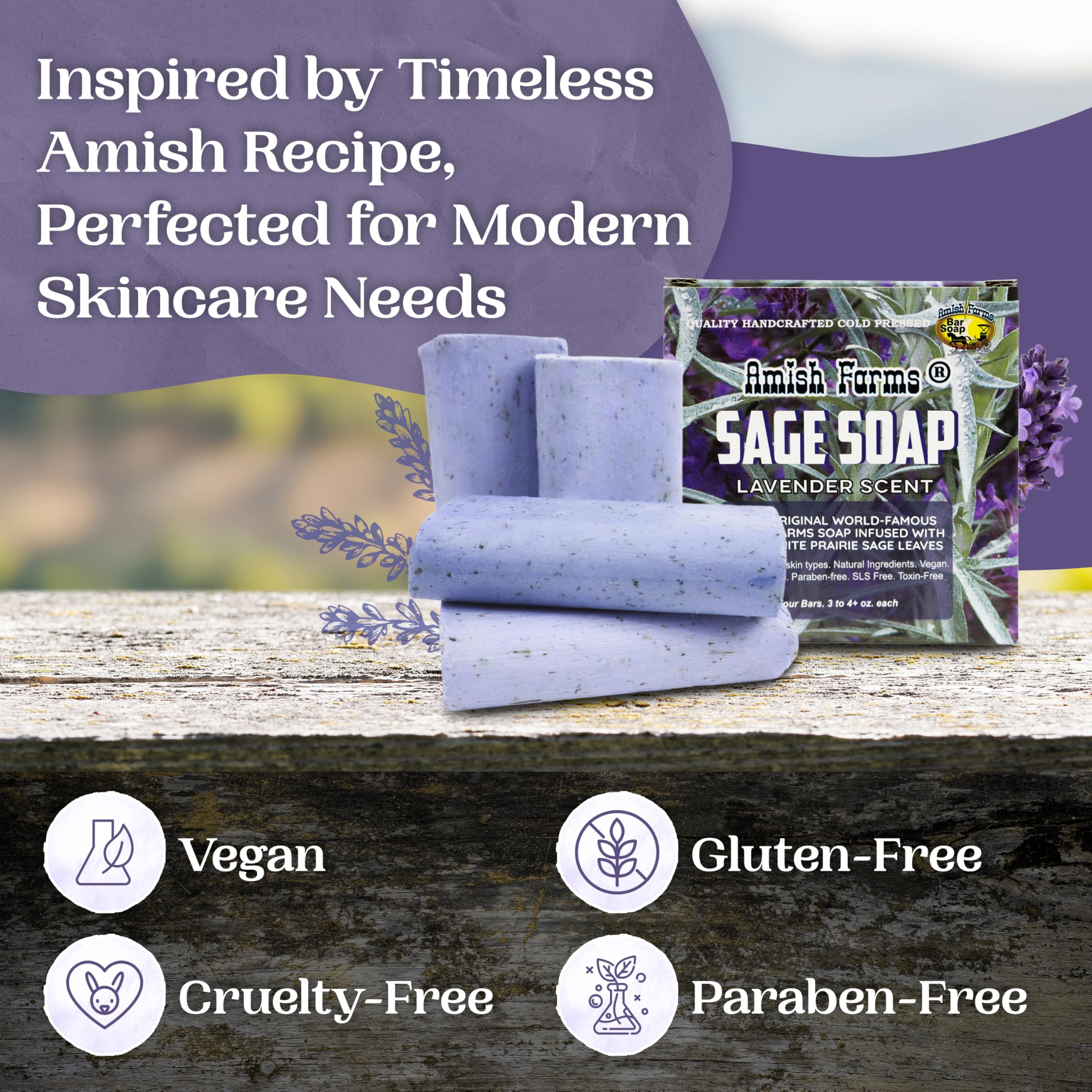 Amish Farms Vegan Cruelty-Free badge image signals ethical, plant-based skincare.