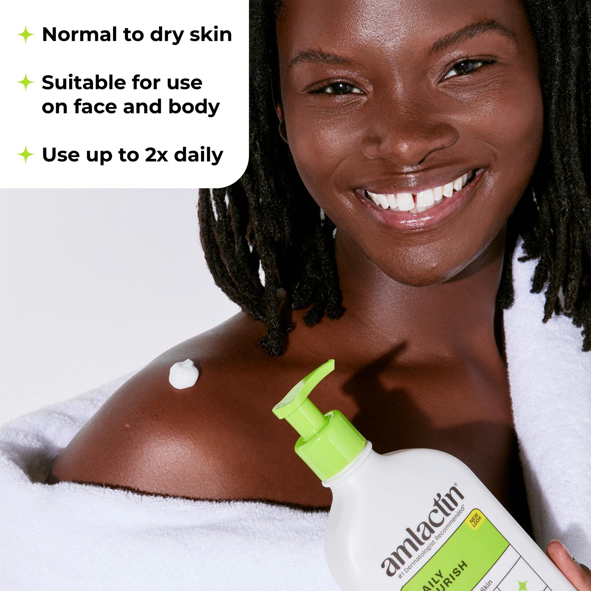 Amlactin lotion visibly absorbing into skin for non-greasy hydration