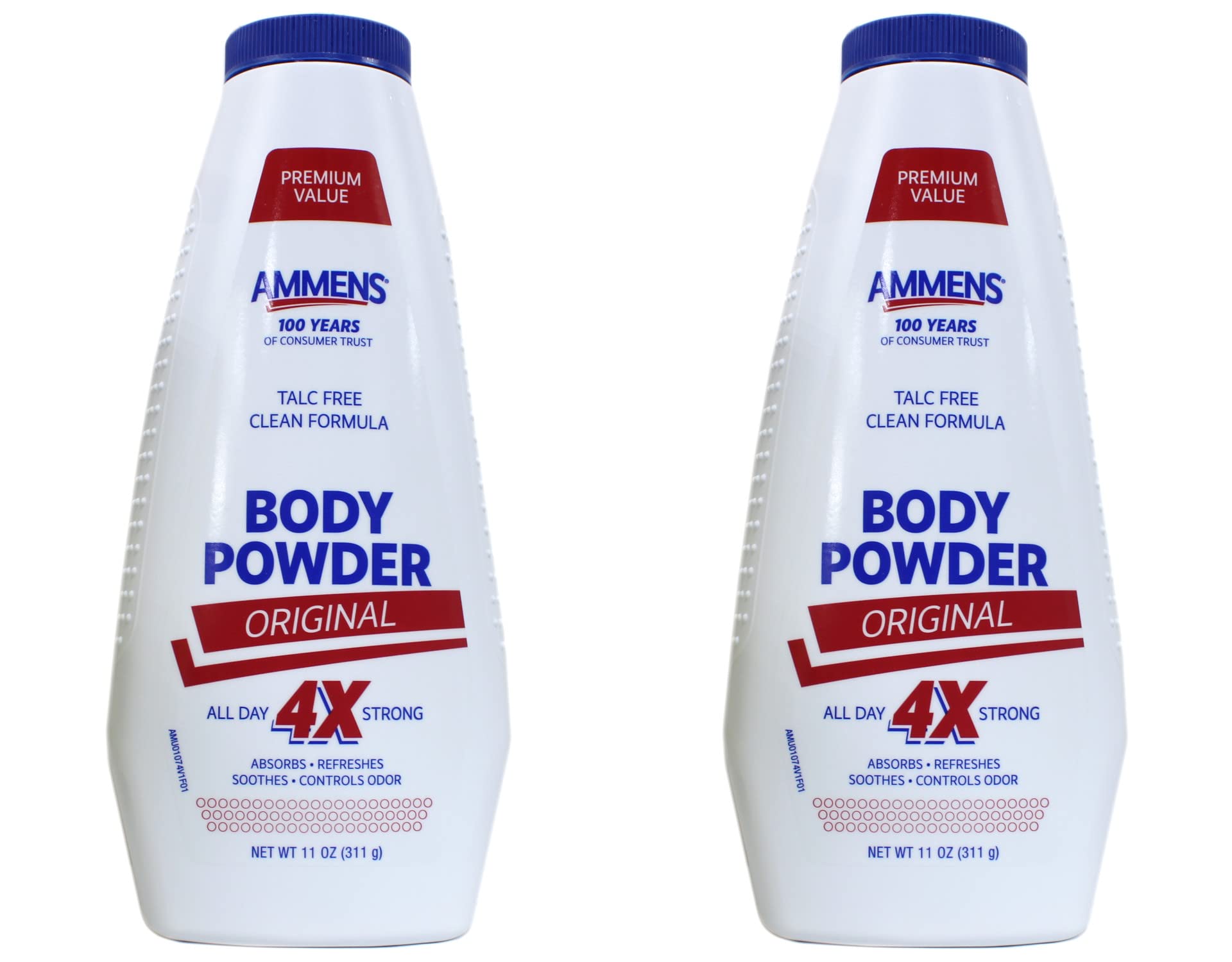 AMMENS Body Powder Original pack-2pack demonstrates talc-free protection for all-day freshness.