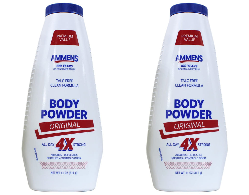 AMMENS Body Powder Original pack-2pack demonstrates talc-free protection for all-day freshness.