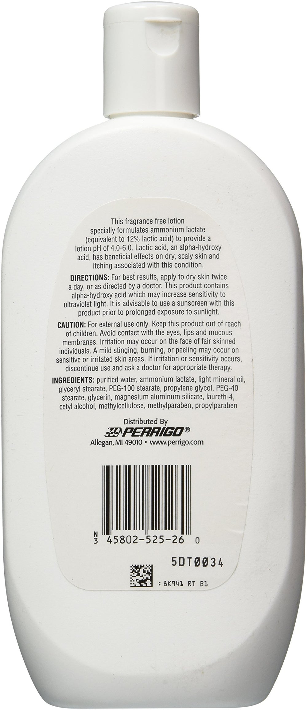 Ammonium Lactate Lotion 12% fliptop bottle side view highlights easy dosing for daily use