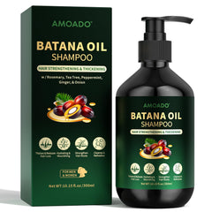 AMOADO Batana Oil Shampoo bottle highlights growth-supporting formula.