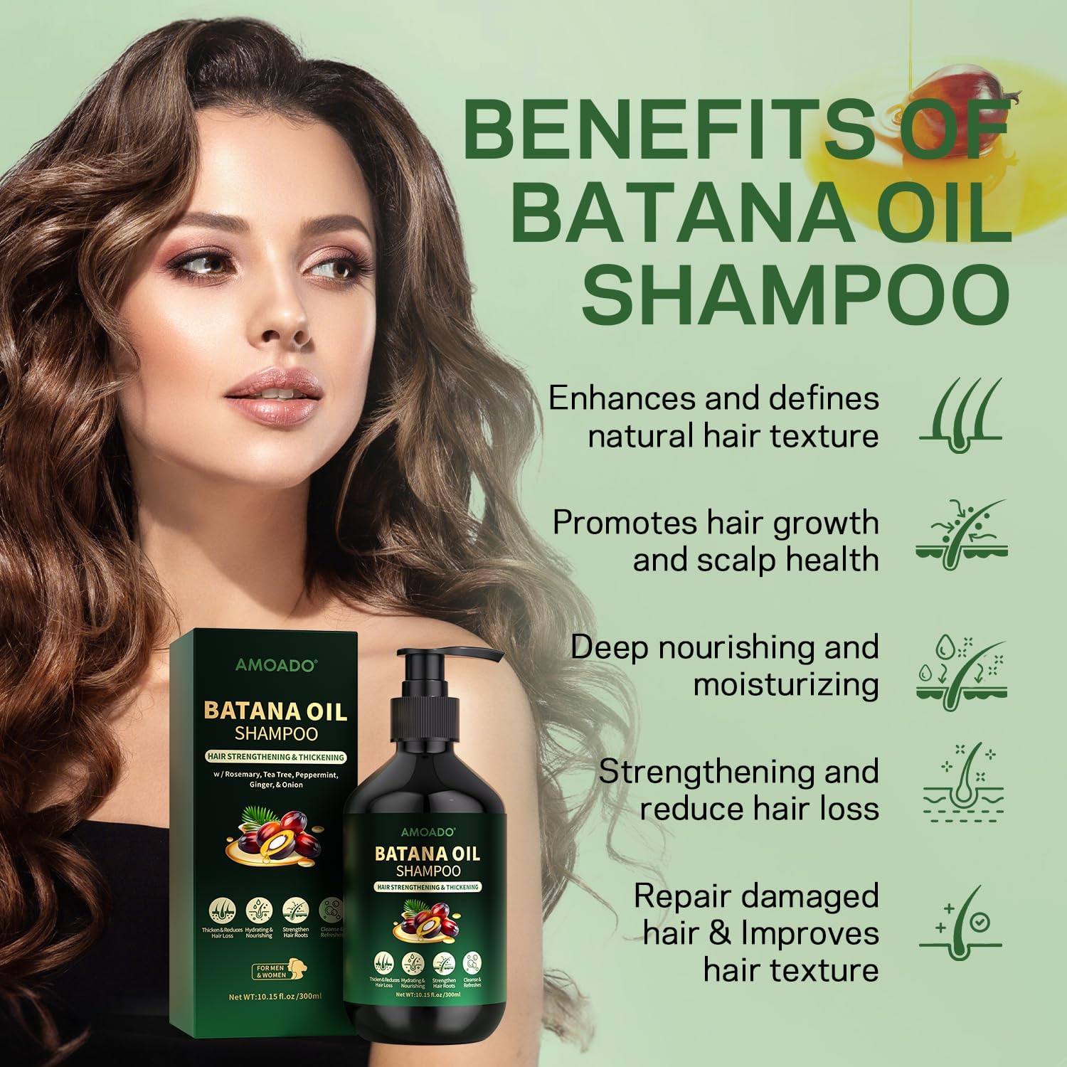 Rosemary oil detail in AMOADO formula supports scalp refresh.