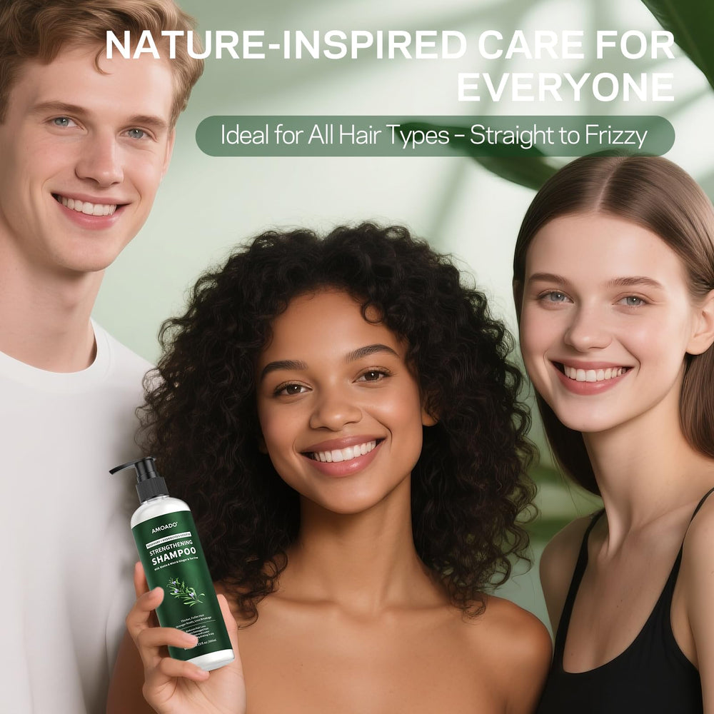 AMOADO color treated safe shampoo bottle emphasizes gentle care for sensitive scalps.