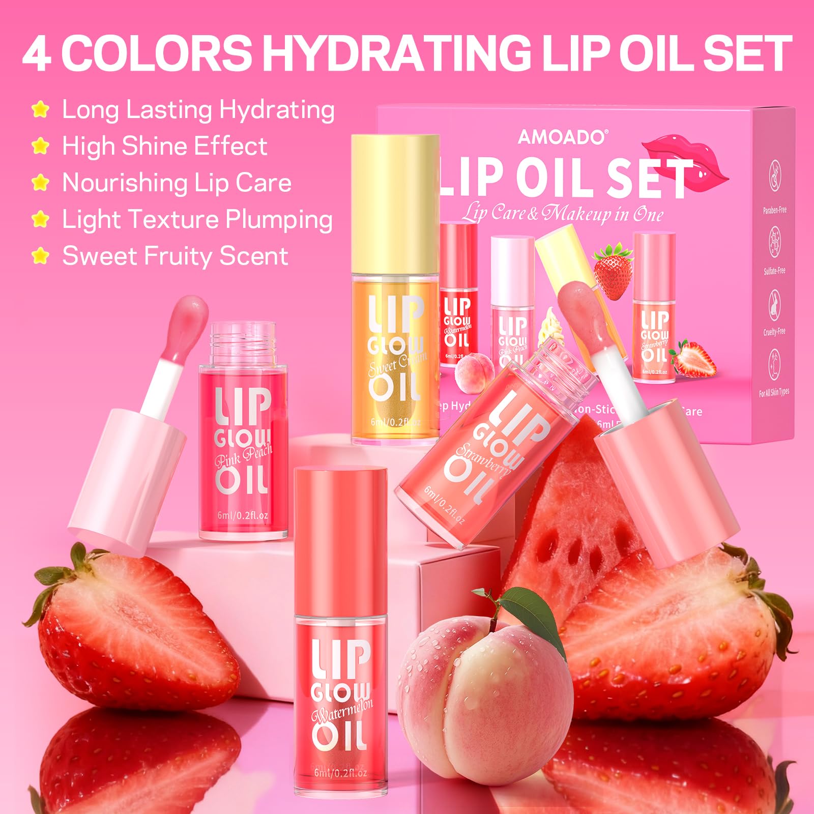 AMOADO lip oil cream shade with subtle tint and glossy finish