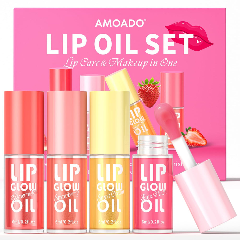 AMOADO lip oil four-shade tinted gloss collection for daily hydration and shine