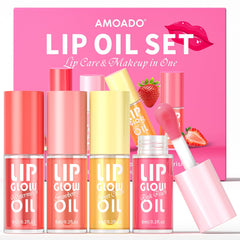AMOADO lip oil four-shade tinted gloss collection for daily hydration and shine