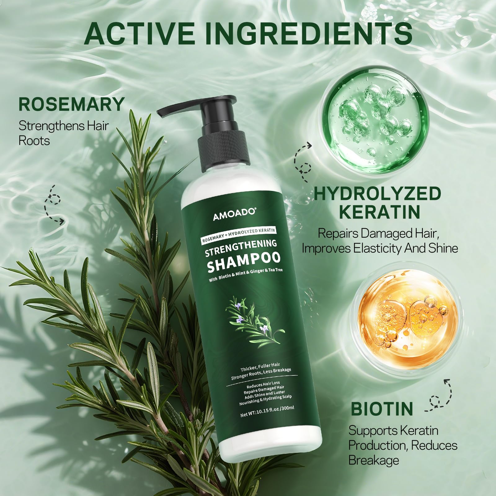 AMOADO rosemary hair growth shampoo foam demonstrates easy lather for daily cleansing.