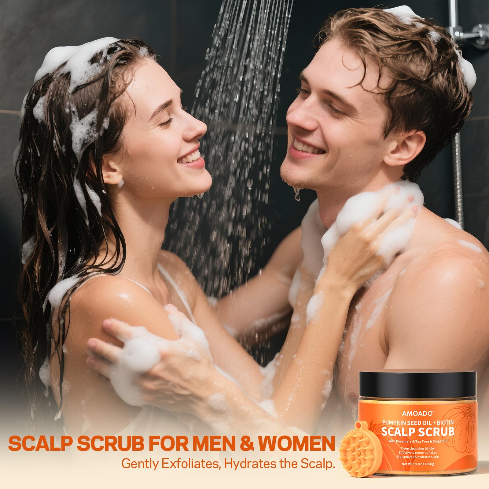 AMOADO Scalp Scrub hair strands closeup highlights shinier, more manageable hair.