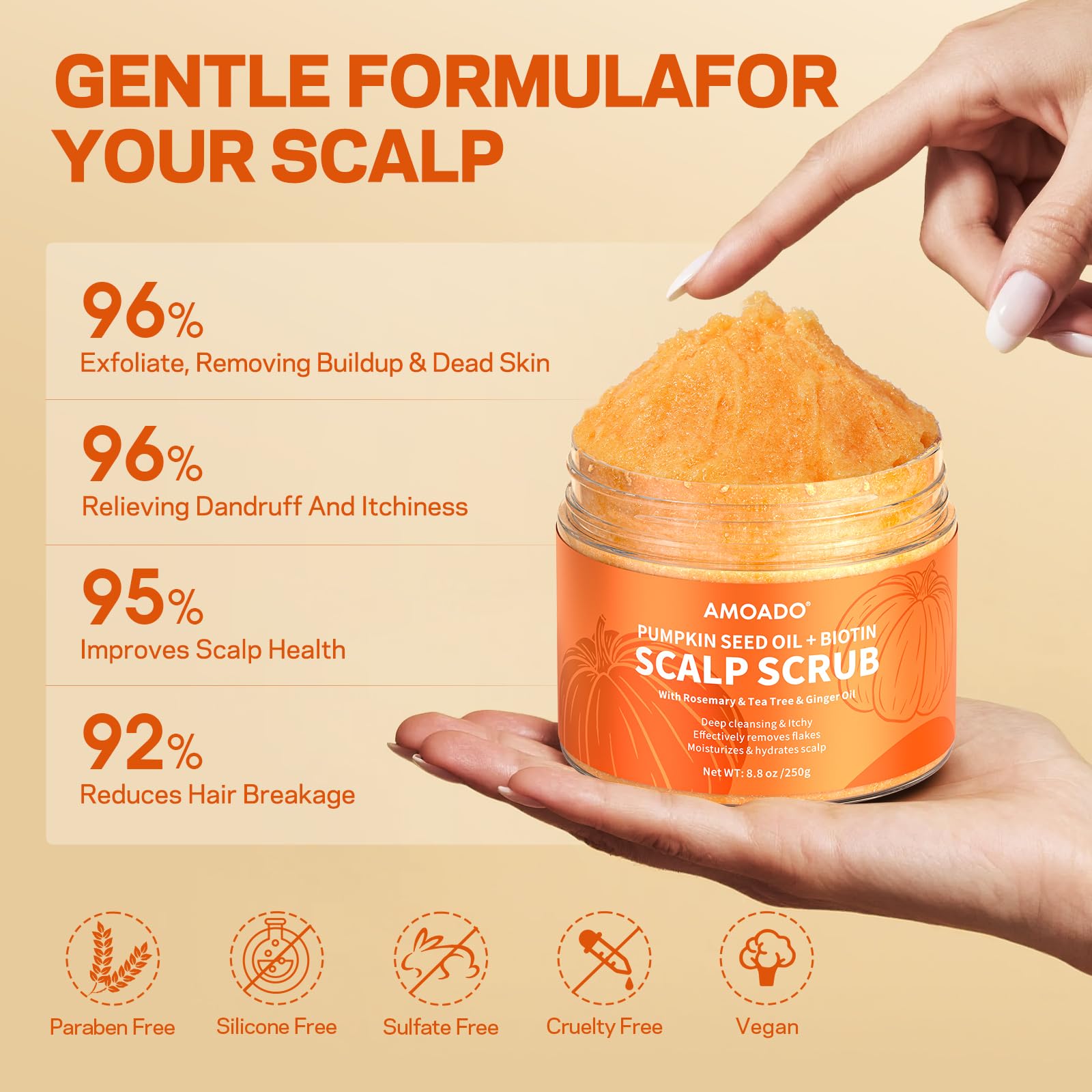 AMOADO Scalp Scrub scrubber detail shows manual exfoliation for clean follicles.