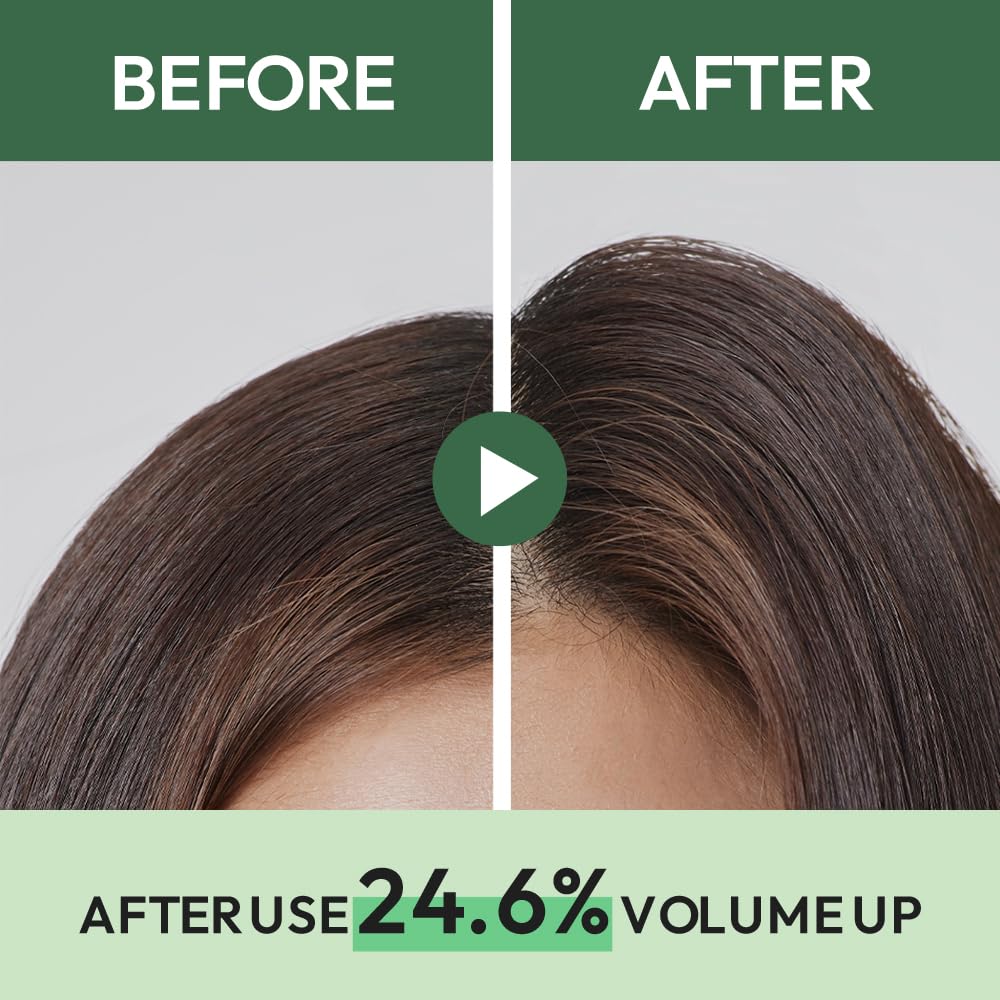AMOS PROFESSIONAL Green Tea Shampoo Refresh bottle on counter conveys premium hair care.