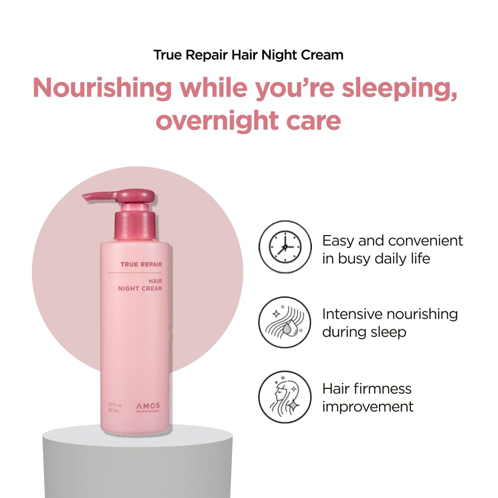 AMOS PROFESSIONAL overnight hair care application demonstrates leave-in routine for smoother mornings.