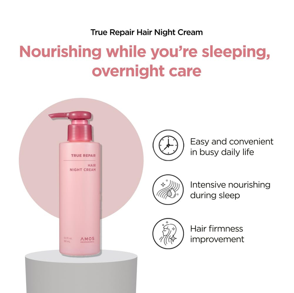 AMOS PROFESSIONAL overnight hair care application demonstrates leave-in routine for smoother mornings.