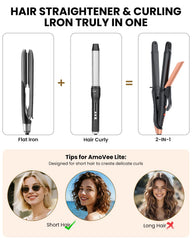 AmoVee 2-in-1 curling iron straightener ready for quick style changes.