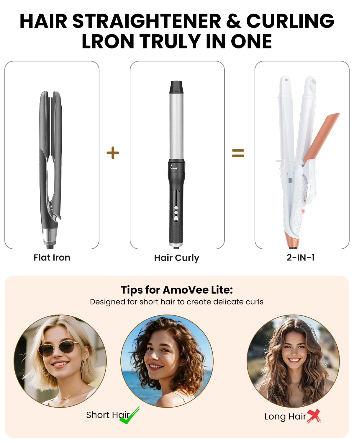 AmoVee 360-degree swivel cable helps prevent tangling during styling.