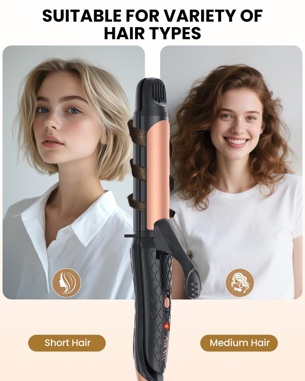 AmoVee compact European flat iron designed for easy packing.