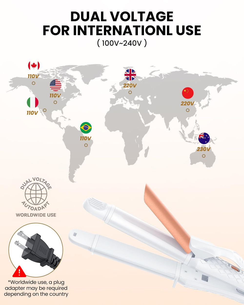 AmoVee compact travel-size iron with 1-inch barrel for easy packing.