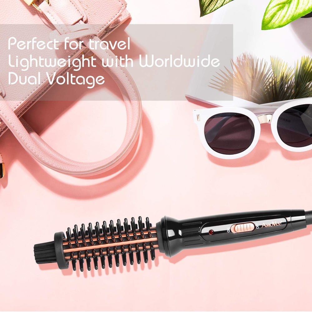 AmoVee Curling Iron Brush 2-in-1 design creates waves or straight styles.