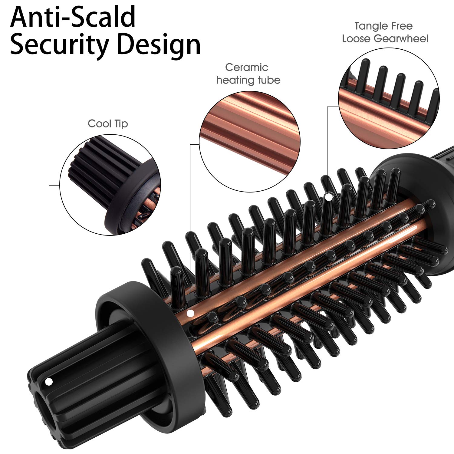 AmoVee Curling Iron Brush 360 swivel cord for effortless movement.