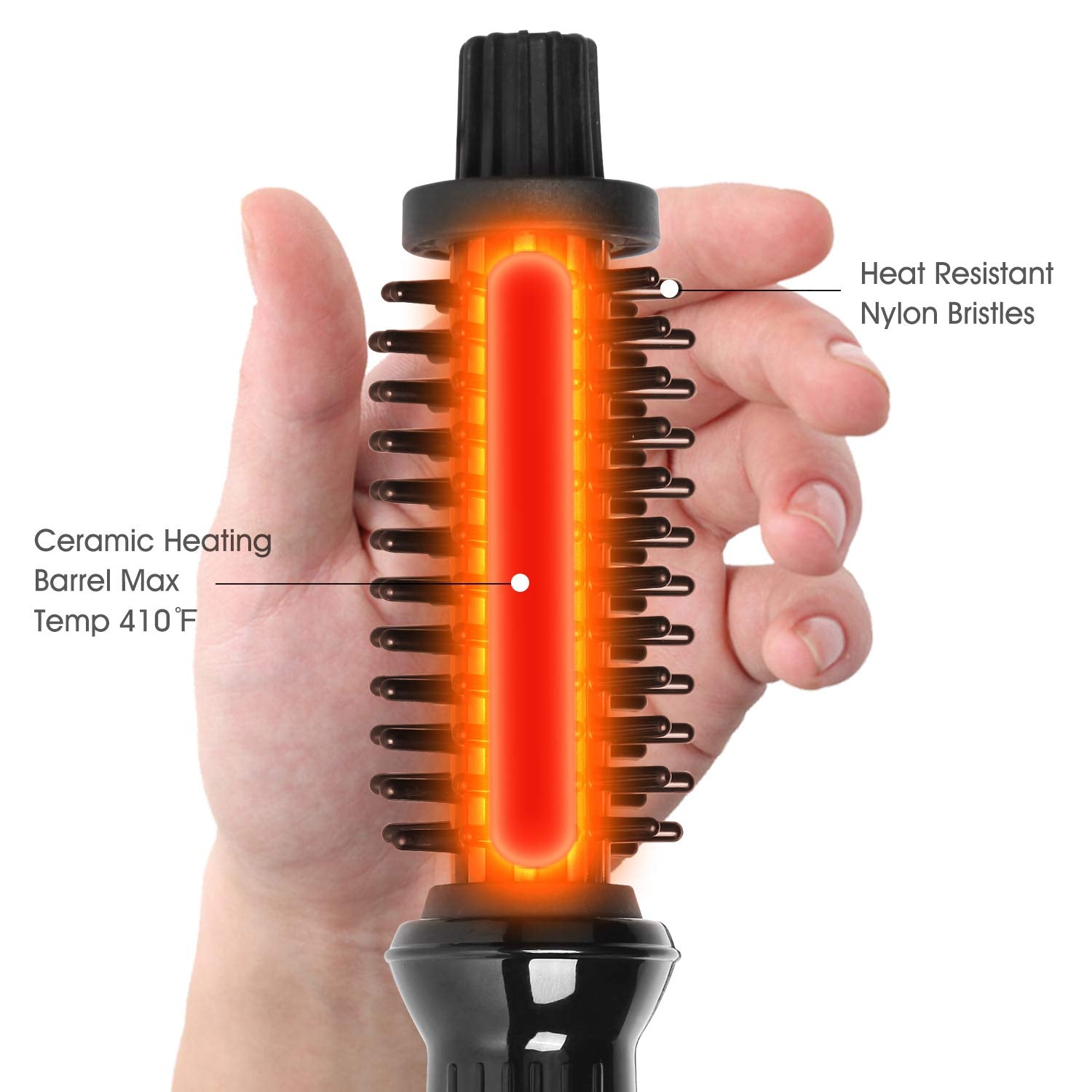 AmoVee Curling Iron Brush cool-tip design protects fingers during curling.