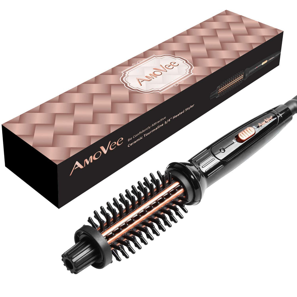 AmoVee Curling Iron Brush dual voltage for safe travel worldwide.
