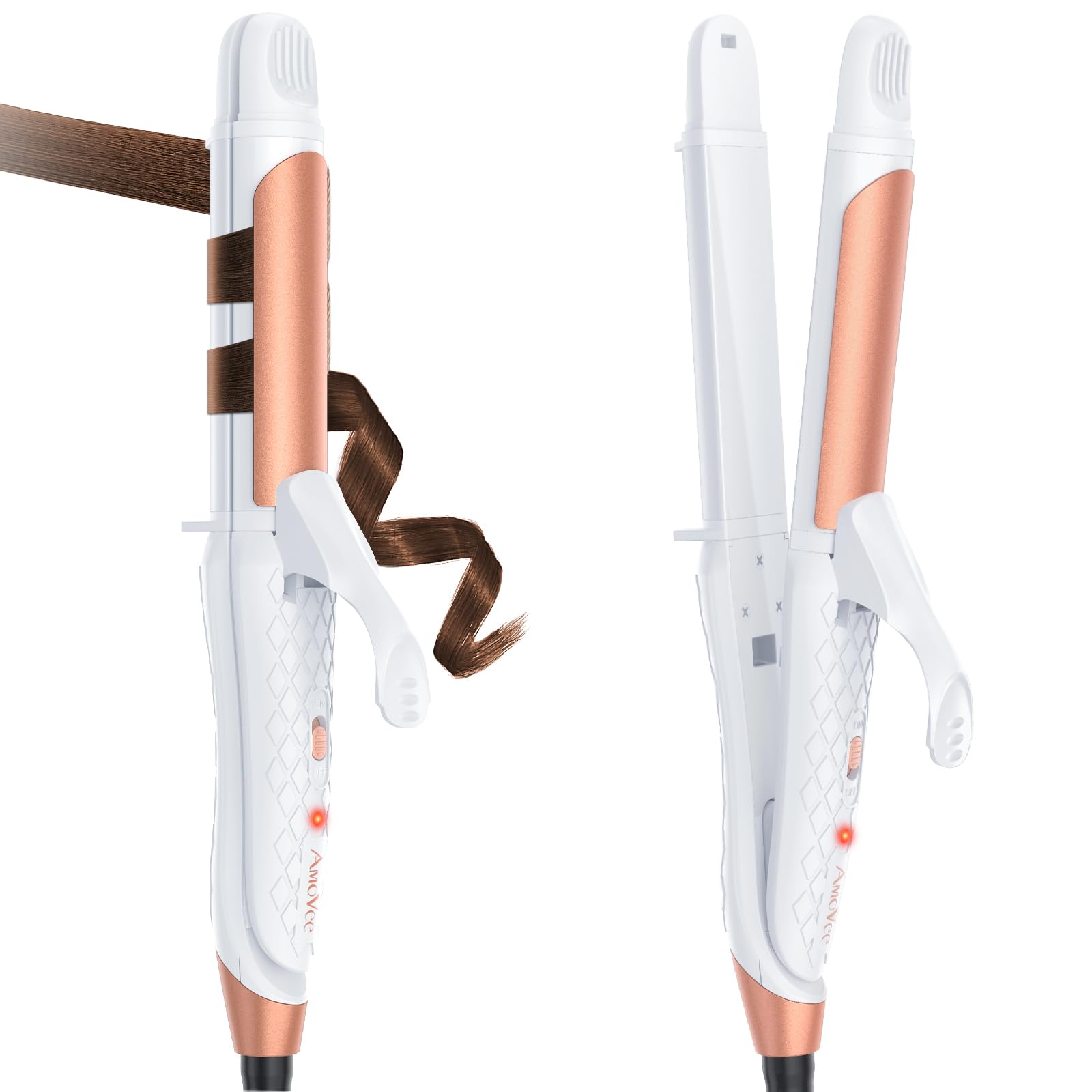 AmoVee dual-voltage curling iron, 1-inch barrel, top view for quick styling on the go.