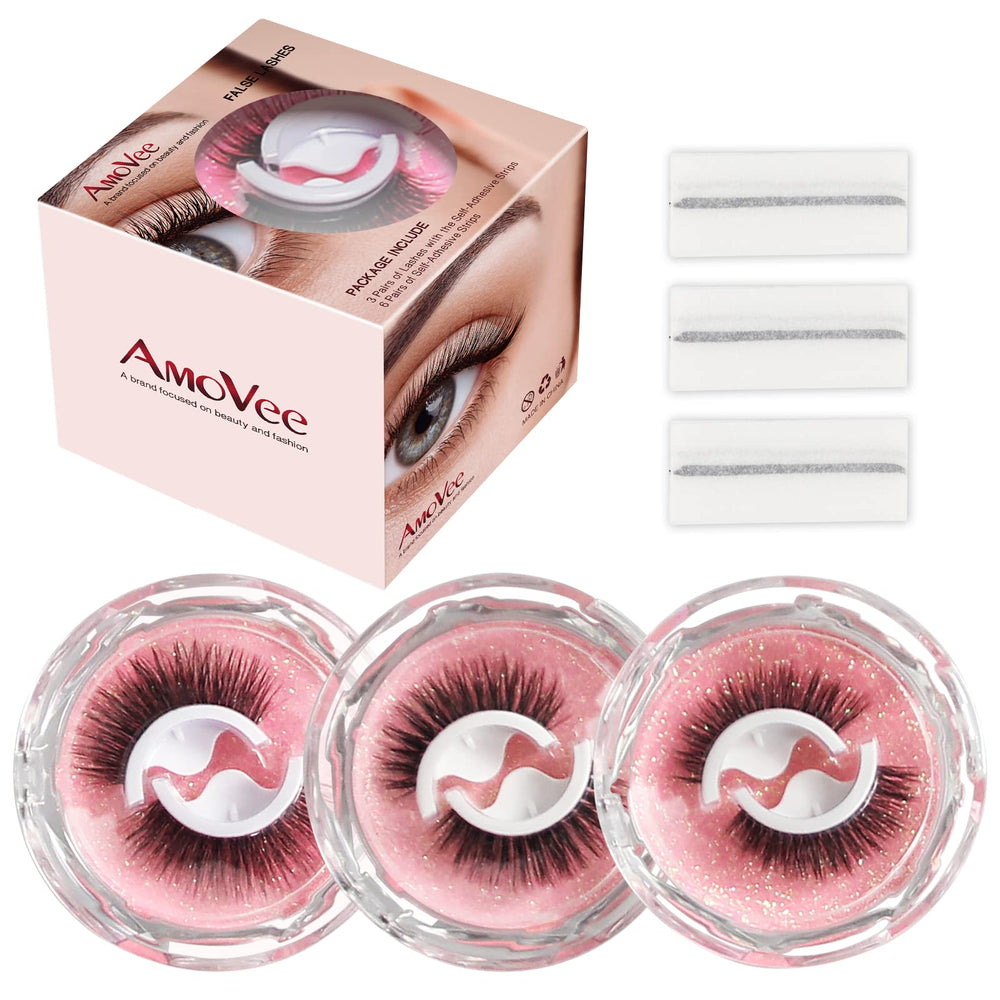 AmoVee self-adhesive eyelashes three-pair pack for easy day-to-night looks