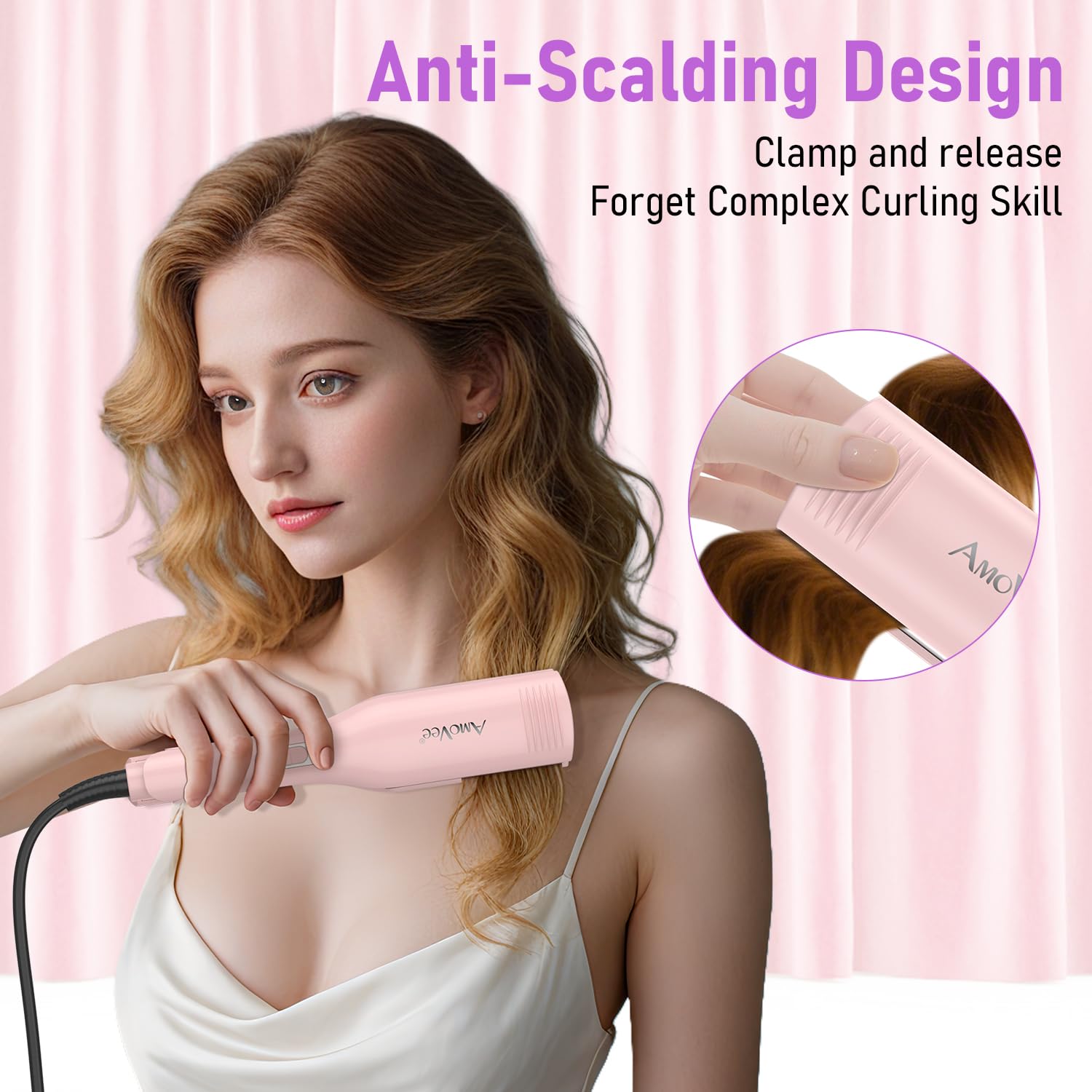 AmoVee tourmaline ceramic technology image highlighting frizz reduction