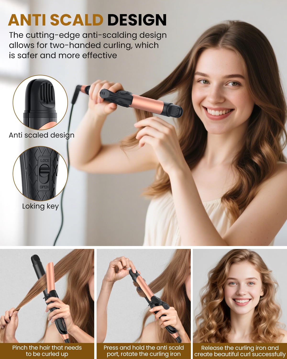 AmoVee travel-friendly 1-inch curling iron ideal for on-the-go curls.