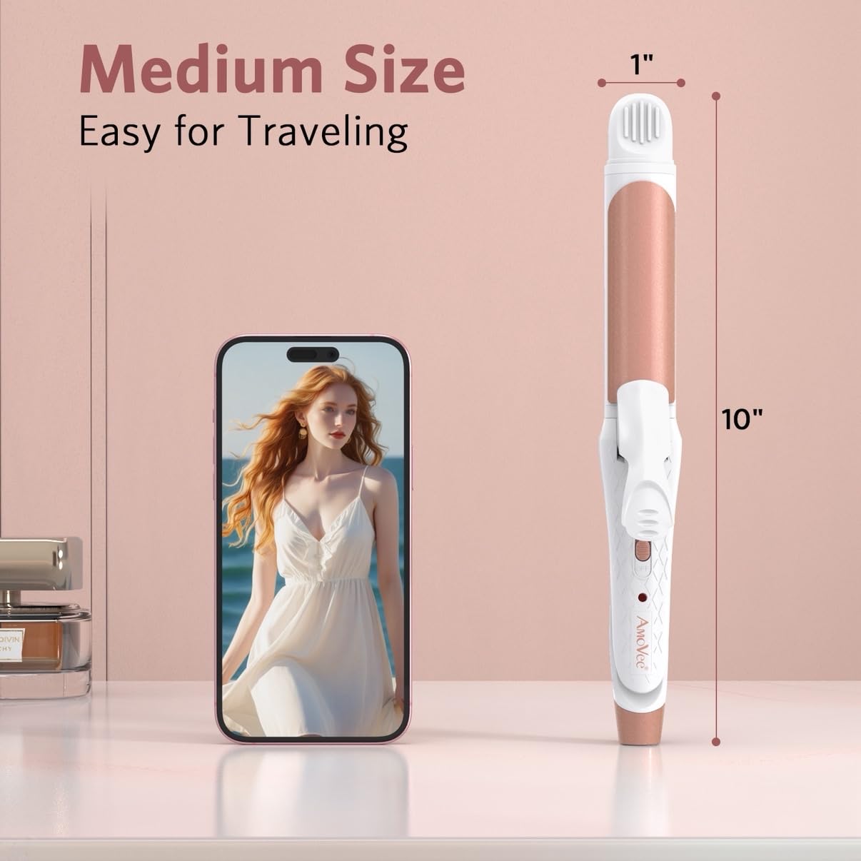 AmoVee white travel-friendly design fits easily into a bag.