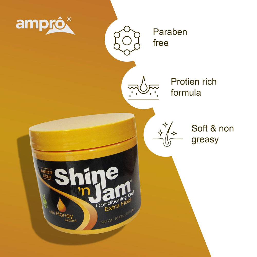 AmPro Shine 'n Jam packaging displays alcohol-free, silicone-free formula