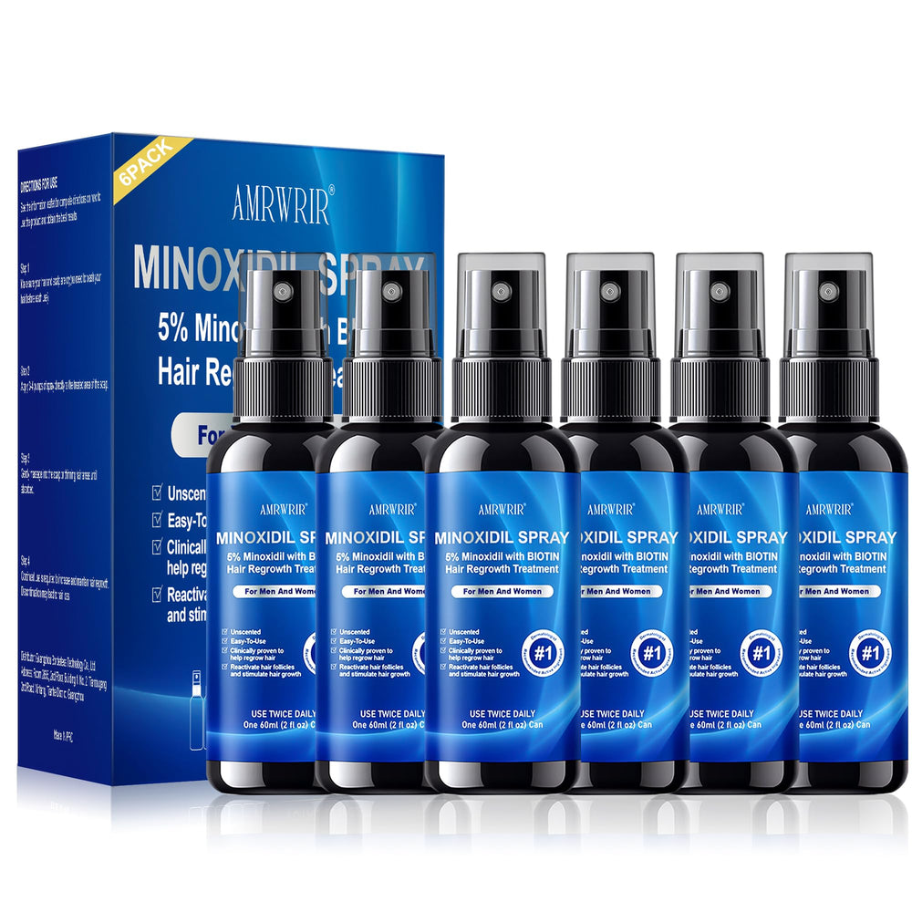 AMRWRIR 5% Minoxidil spray bottle supporting potential fuller hair for both men and women.
