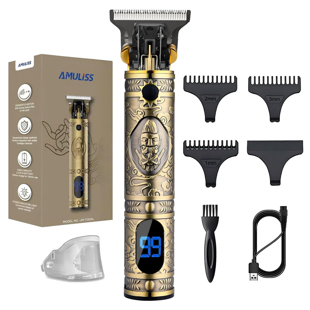 AMULISS professional men's hair clippers front view with LED display for precise grooming.