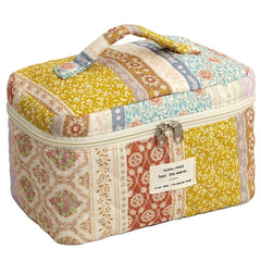 AMULOKRU Quilted makeup bag front view shows durable soft fabric for daily use