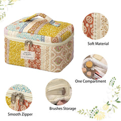 AMULOKRU Quilted makeup bag inside compartments organize brushes and cosmetics
