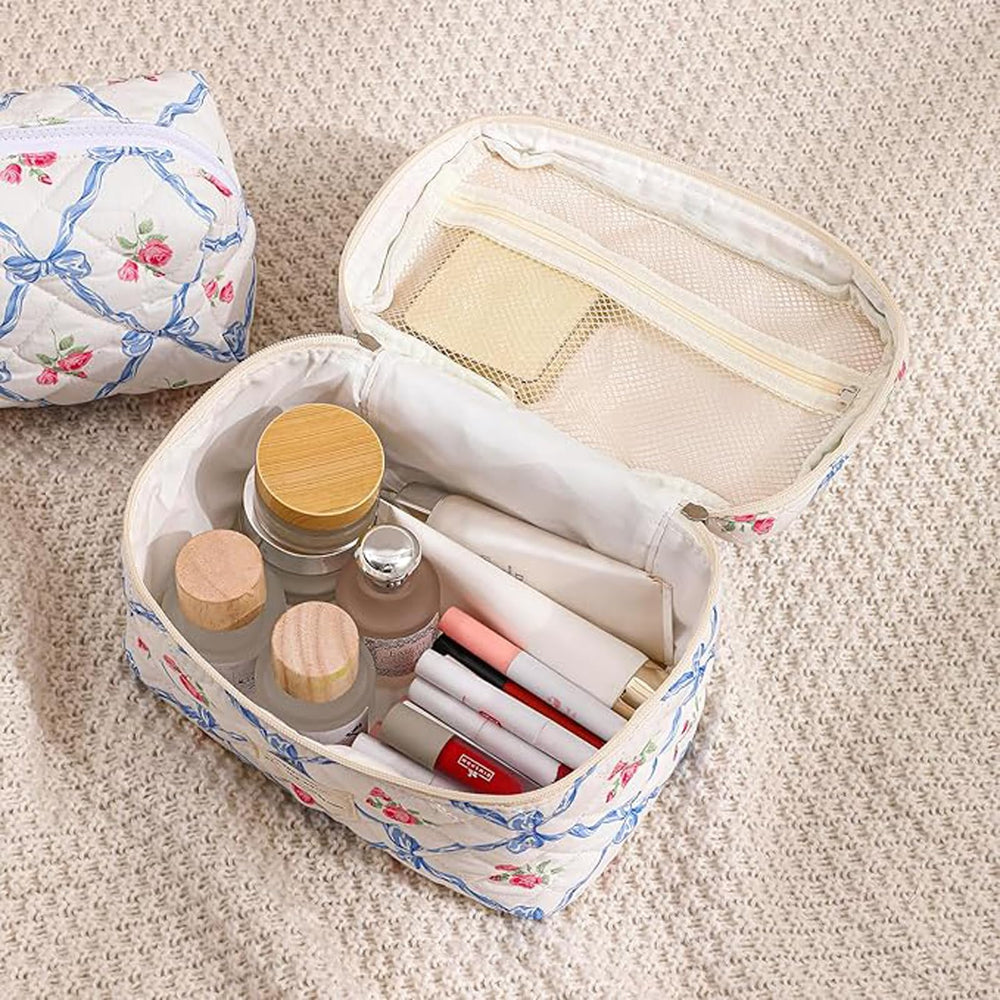 AMULOKRU Quilted makeup bag travel use keeps cosmetics accessible